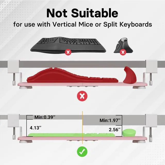 Alt view image 5 of 7 - Under Desk Keyboard Tray, Pull-Out Keyboard & Mouse Platform C-Clamp Mount, Space-Saving Ergonomic Slide-Out Drawer, 31.3 in Including Clamps, 25.6 x 11.8 in Tray, Pink