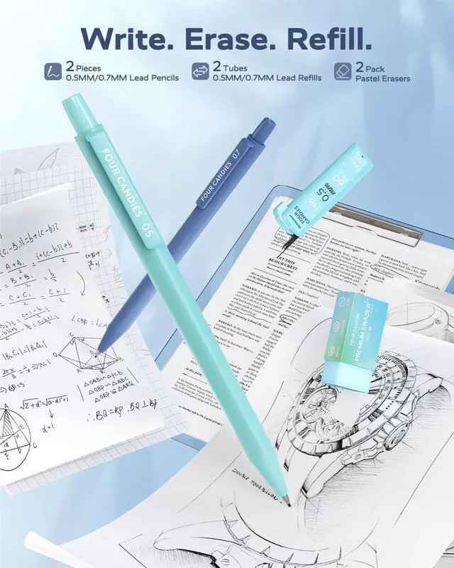 Alt view image 3 of 7 - Aesthetic School Supplies Kit with Cute Blue Pencil Case Back to School Stationery Set with Pens, Highlighters, Mechanical Pencils, Sticky Notes for Students, College, Journaling
