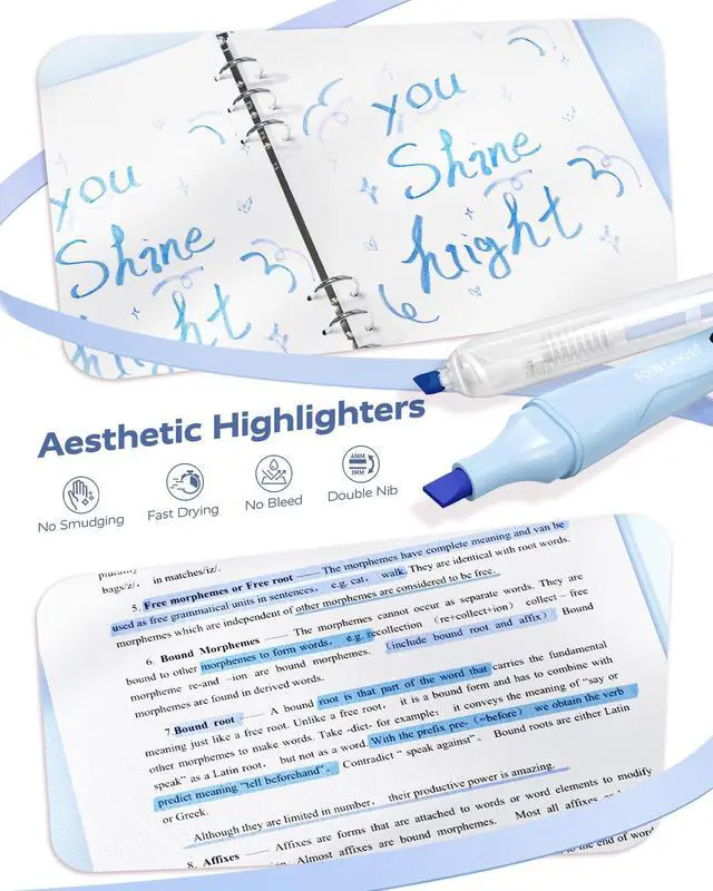 Alt view image 5 of 7 - Aesthetic School Supplies Kit with Cute Blue Pencil Case Back to School Stationery Set with Pens, Highlighters, Mechanical Pencils, Sticky Notes for Students, College, Journaling