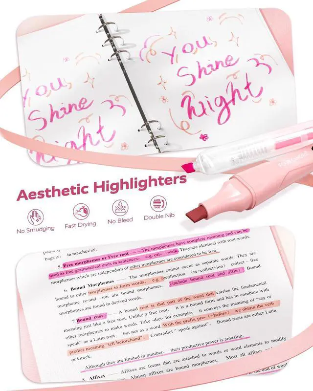 Alt view image 5 of 7 - Cute Aesthetic Pink School Supplies Kit for Girls College Supplies and Nursing Essentials Pens, Highlighters, Mechanical Pencils, Sticky Notes for Students, Journaling
