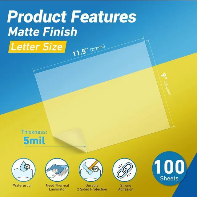 Alt view image 2 of 7 - 5mil Thick Matte Thermal Laminating Pouches Letter Size Matte Finish 50Packs Large Package Fitted for Laminating Sheets 9 x 11.5 Inches