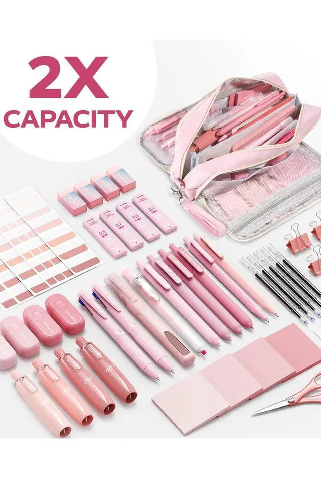Alt view image 7 of 7 - Cute Aesthetic Pink School Supplies Kit for Girls College Supplies and Nursing Essentials Pens, Highlighters, Mechanical Pencils, Sticky Notes for Students, Journaling