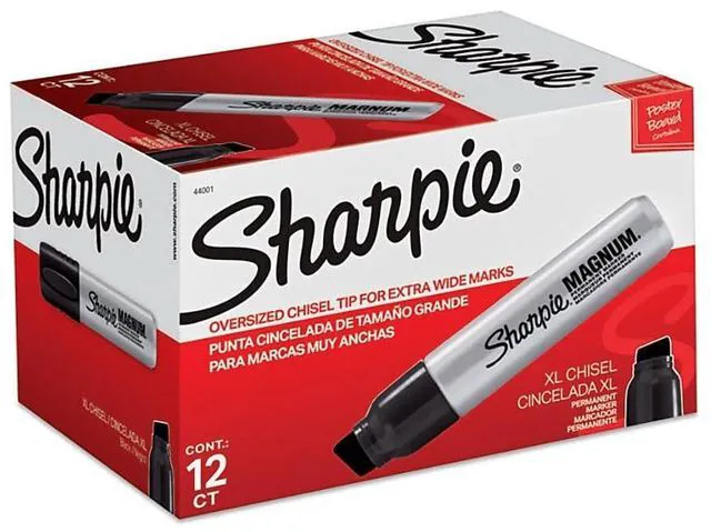 Main image of Magnum Permanent Markers, Oversized Chisel Tip, Black, 12 Count - Office, Home, Teacher Supplies, Great for Poster Boards