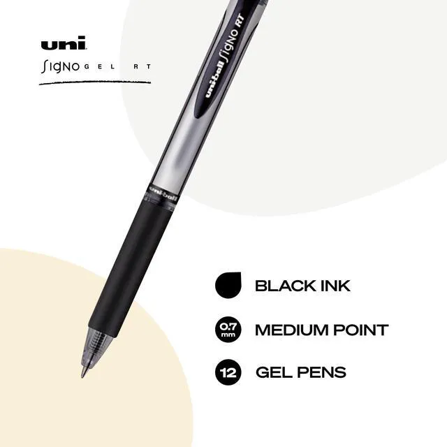 Alt view image 3 of 7 - uniball Signo RT Gel Pens, Medium Point (0.7mm), Black, 12 Pack Crisp clean lines for everyday writing, comfort grip, fraud-resistant uni Super Ink, water & fade-resistant gel ink