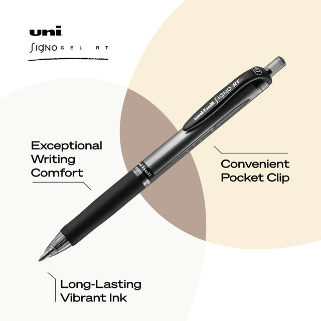 Alt view image 5 of 7 - uniball Signo RT Gel Pens, Medium Point (0.7mm), Black, 12 Pack Crisp clean lines for everyday writing, comfort grip, fraud-resistant uni Super Ink, water & fade-resistant gel ink