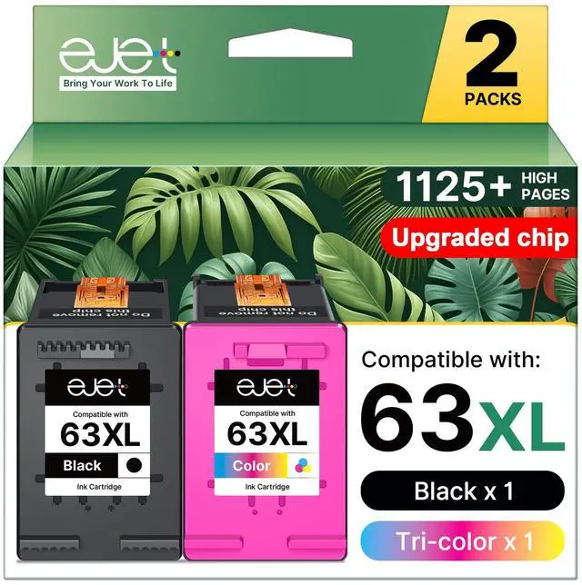 Main image of 63XL Ink Cartridge Combo Pack Replacement for HP Ink 63 63XL Ink Cartridges 63XL Ink Cartridges Black and Color for Offic 3830 4650 5255 5258 4655 4652 3833 Envy 4520 4512 DeskJet 1112 3630 (2 Pack