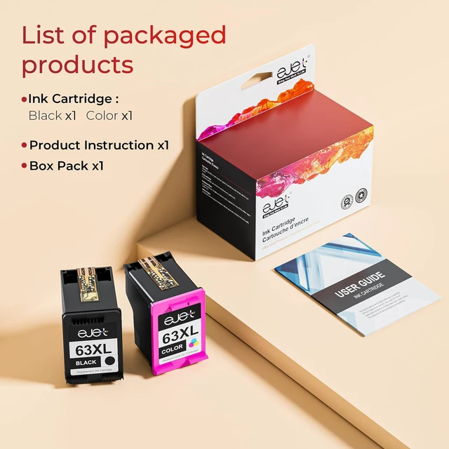 Alt view image 6 of 7 - 63XL Ink Cartridge Combo Pack Replacement for HP Ink 63 63XL Ink Cartridges 63XL Ink Cartridges Black and Color for Offic 3830 4650 5255 5258 4655 4652 3833 Envy 4520 4512 DeskJet 1112 3630 (2 Pack