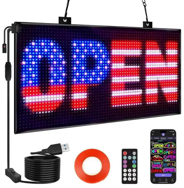 Main image of Dual Row LED Open Sign, 20"x12" Colorful Huge Bright Advertising open signs for business, Programmable Electric Scrolling Display with Remote for Business Store Bar Hotel