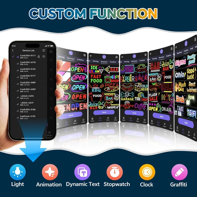Alt view image 3 of 7 - Dual Row LED Open Sign, 20"x12" Colorful Huge Bright Advertising open signs for business, Programmable Electric Scrolling Display with Remote for Business Store Bar Hotel