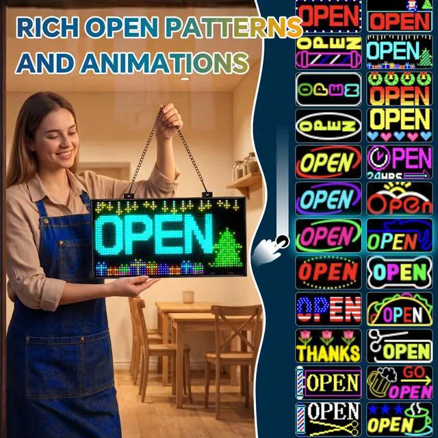 Alt view image 2 of 7 - Dual Row LED Open Sign, 20"x12" Colorful Huge Bright Advertising open signs for business, Programmable Electric Scrolling Display with Remote for Business Store Bar Hotel