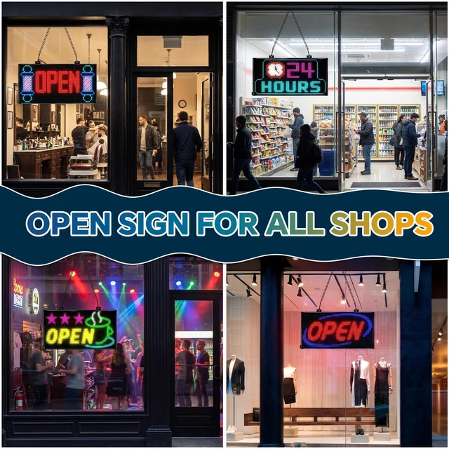 Alt view image 7 of 7 - Dual Row LED Open Sign, 20"x12" Colorful Huge Bright Advertising open signs for business, Programmable Electric Scrolling Display with Remote for Business Store Bar Hotel