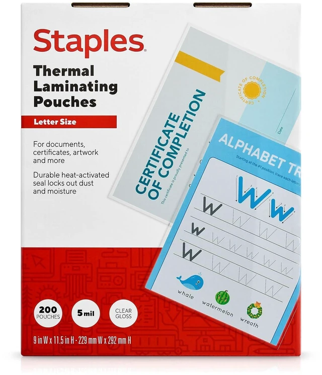 Main image of Thermal Laminating Pouches, Letter Size, 5 Mil, 200/Pack 9 x 11.5 inch pouches for heavy-duty document protection at the office