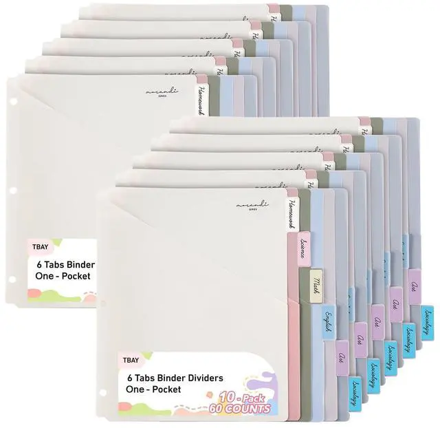 Main image of 6-Tab Binders Dividers for 3 Ring Binder, 60 Counts Binder Dividers Index with One Pockets, Letter Size 8.5 x 11'', Morandi Colors (10)