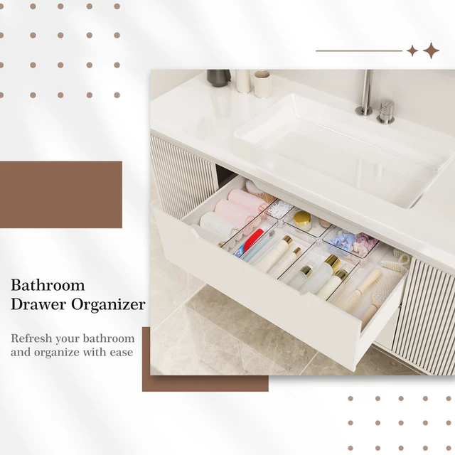 Alt view image 4 of 7 - 14 PCS Clear Plastic Drawer Organizer Set - 5 Large Size Versatile Kitchen and Bathroom Organizer Trays, Non-Slip Storage Bins for Makeup, Utensils, Tool and Office Desk