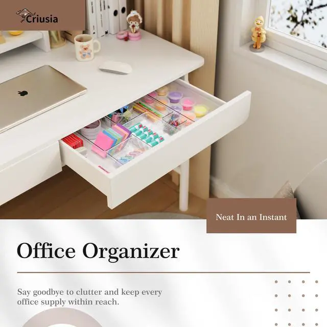 Alt view image 6 of 7 - 14 PCS Clear Plastic Drawer Organizer Set - 5 Large Size Versatile Kitchen and Bathroom Organizer Trays, Non-Slip Storage Bins for Makeup, Utensils, Tool and Office Desk