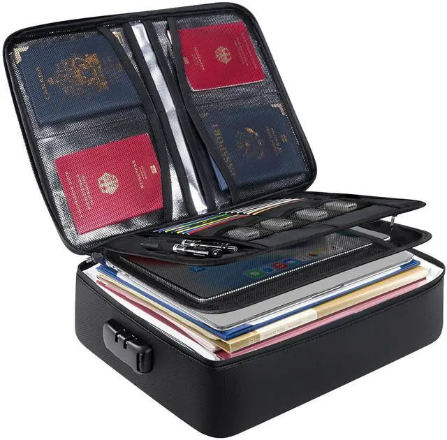 Main image of Fireproof Document Box with Lock, Waterproof Fire Safe File Bag Fire Proof Certified, Waterproof Dual Zippers, Combination Lock, Multi-Compartment Storage, File Organizer for Home Office