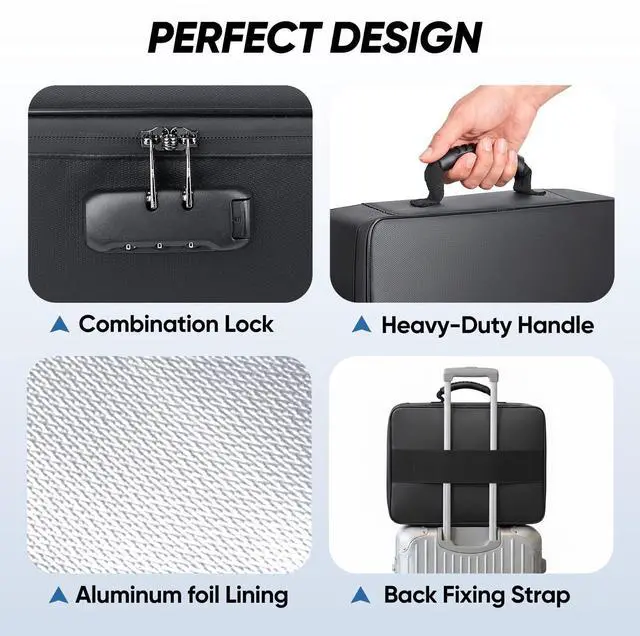 Alt view image 5 of 7 - Fireproof Document Box with Lock, Waterproof Fire Safe File Bag Fire Proof Certified, Waterproof Dual Zippers, Combination Lock, Multi-Compartment Storage, File Organizer for Home Office