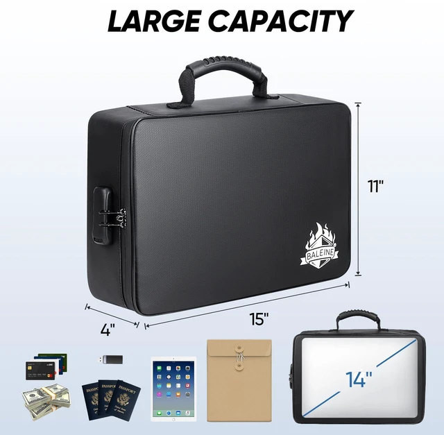 Alt view image 4 of 7 - Fireproof Document Box with Lock, Waterproof Fire Safe File Bag Fire Proof Certified, Waterproof Dual Zippers, Combination Lock, Multi-Compartment Storage, File Organizer for Home Office