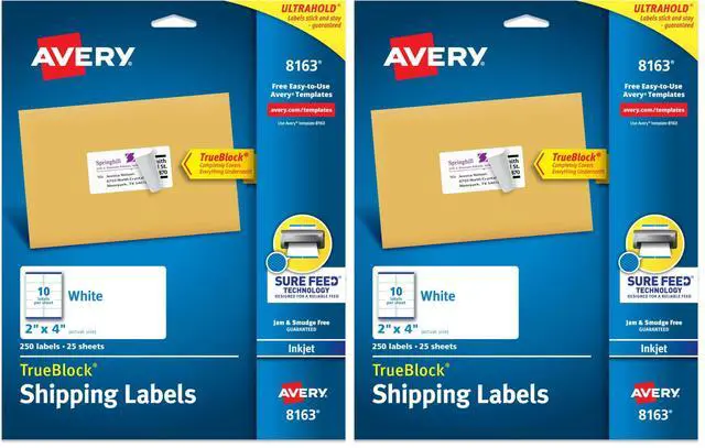 Main image of Shipping Labels, 2" x 4", White, 250 Labels | Sure Feed Technology | Pack of 2 | Model 8163