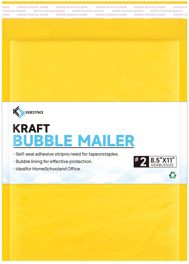 Main image of Kraft Paper Bubble Mailers #2, 8.5x12 Inch Self-Seal Padded Mailing Envelopes, Usable Size 8.5x11, Pack of 100