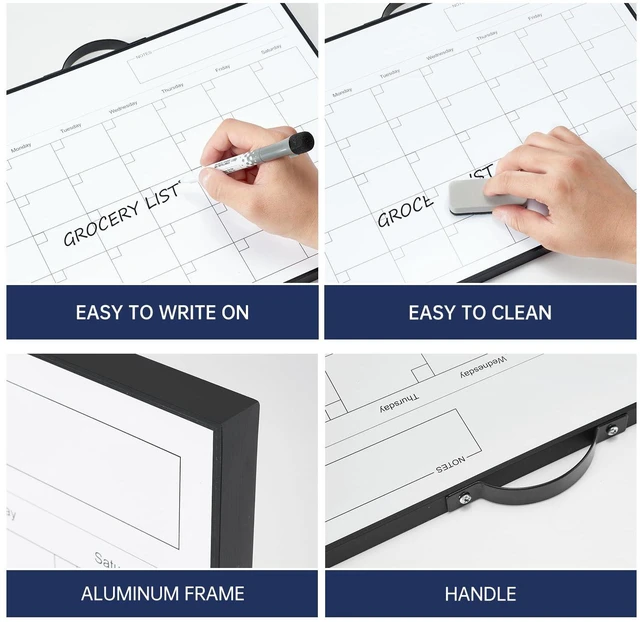 Alt view image 4 of 7 - White Board Calendar - 12 X 16 Inches Magnetic Dry Erase Board Monthly Calendar, Double Sided Whiteboard with a Handle, to Do List Notepad for Office, Home, School, Black Aluminum Frame