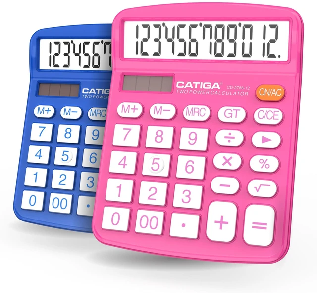Main image of Desktop Calculator, 12 Digit Large LCD Display, Dual Power, Sensitive Big Button, Standard Function Calculators for Office, School and Business, CD-2786 2 Pack, Blue & Pink