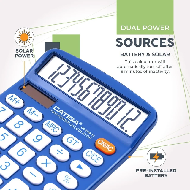 Alt view image 4 of 6 - Desktop Calculator, 12 Digit Large LCD Display, Dual Power, Sensitive Big Button, Standard Function Calculators for Office, School and Business, CD-2786 2 Pack, Blue & Pink