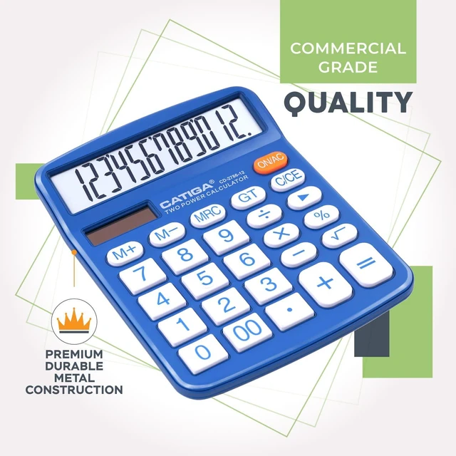Alt view image 6 of 6 - Desktop Calculator, 12 Digit Large LCD Display, Dual Power, Sensitive Big Button, Standard Function Calculators for Office, School and Business, CD-2786 2 Pack, Blue & Pink