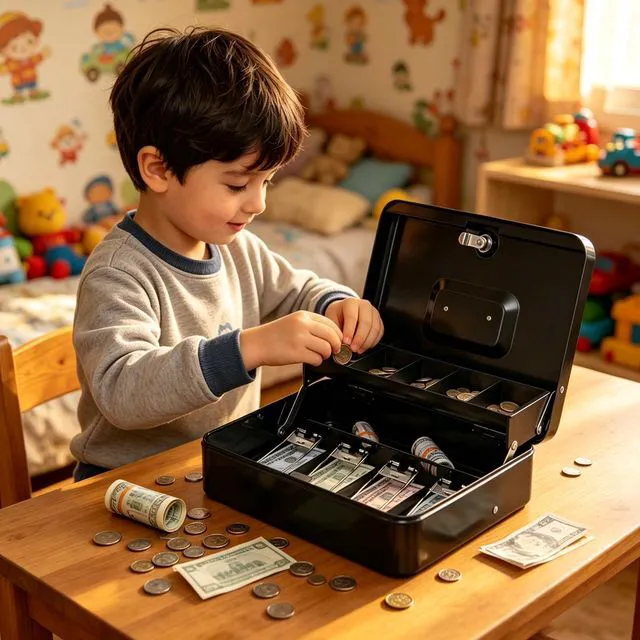 Alt view image 6 of 7 - Cash Box with Top Key Lock0.7mm Metal Money Box for Flea Market Vendors, Craft Fairs & Small Business, Portable Cash Drawer with Auto-Pop Coin Tray & Windproof Bill Clips (11.8", Black)