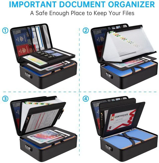 Alt view image 3 of 7 - Fireproof Document Box with Lock,5200 Multi-Layer File Organizer Soft Case,25 Pocket Accordion File Folder,Water Resistant,Storage for Important Documents,Laptop,for Home Office Travel