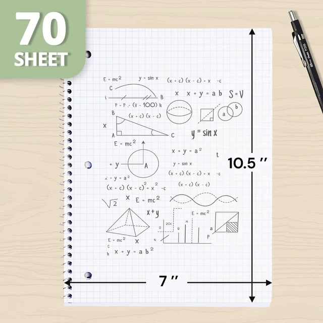 Alt view image 2 of 6 - 1 Subject Graph Paper Spiral Notebook, 140 Pages 70 Sheets, 8 x 10.5 in, School Notebooks, Graph Paper, Grid Pages, Math, Engineering: Amazon.com
