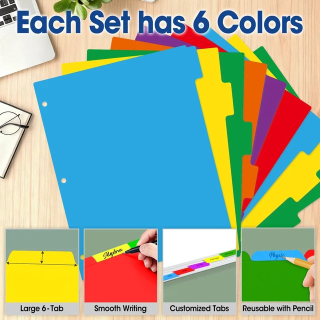 Alt view image 4 of 6 - 102 Pcs Colored Binder Dividers with Tabs, 1/6 Cut Tabs, Dividers for 3 Ring Binder, Blank Write On Binder Dividers in 6 Tab Sets, Letter Size, 102 Dividers, 17 Sets, Multicolor