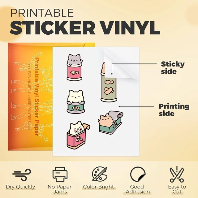 Alt view image 2 of 7 - Printable Vinyl Sticker Paper, 55 Sheets, Matte White, 8.5"x11" Fast Dry, Durable, Great Stickiness, For Most Inkjet Printer, Anti-Curl & Jam-Free Design, Easy to Use & Peel, Waterproof