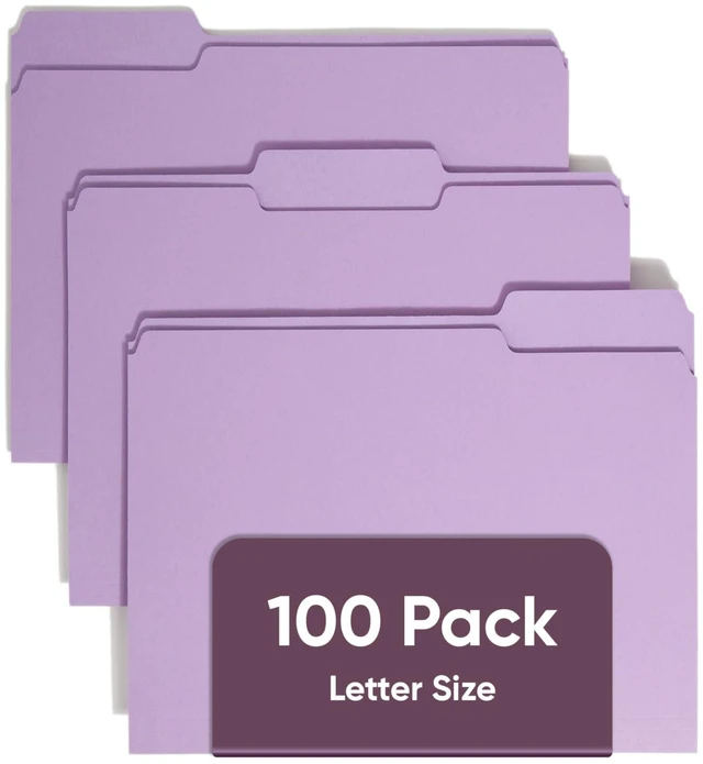 Main image of Colored File Folder, 1/3-Cut Tab, Letter Size, Lavender, 100 per Box (12443)