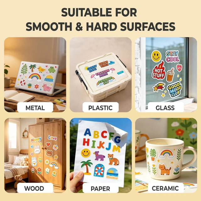 Alt view image 7 of 7 - Printable Vinyl Sticker Paper, Glossy White, 8.5"x11", 55 Sheets Fast Dry, Great Stickiness, Tear Resistant, For Inkjet Printer, Easy to Use & Peel Off, Anti-Curl & Jam-Free Design