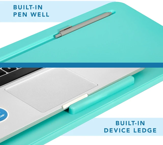 Alt view image 4 of 6 - The Original Lap Desk Aqua Sky, Fits 17" Laptops Microbead Cushion, Device Ledge, Built-In Pencil Tray, Carry Handle