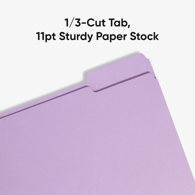 Alt view image 4 of 7 - Colored File Folder, 1/3-Cut Tab, Letter Size, Lavender, 100 per Box (12443)