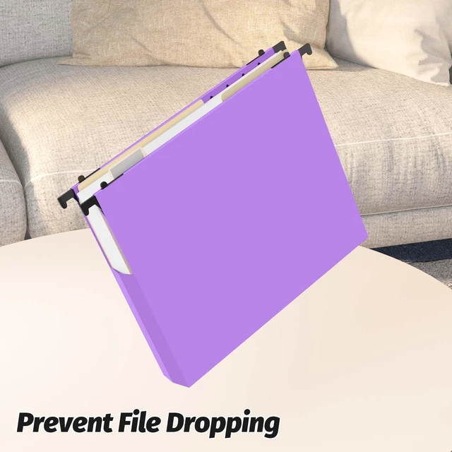 Alt view image 4 of 7 - Extra Capacity Plastic Hanging File Folders, 12 Pack, Letter, Purple Letter Size, Reinforced Expanding Hang Folder, Accordian Pocket, Heavy Duty 2" Expansion, Hanging Folder Organizer for Office