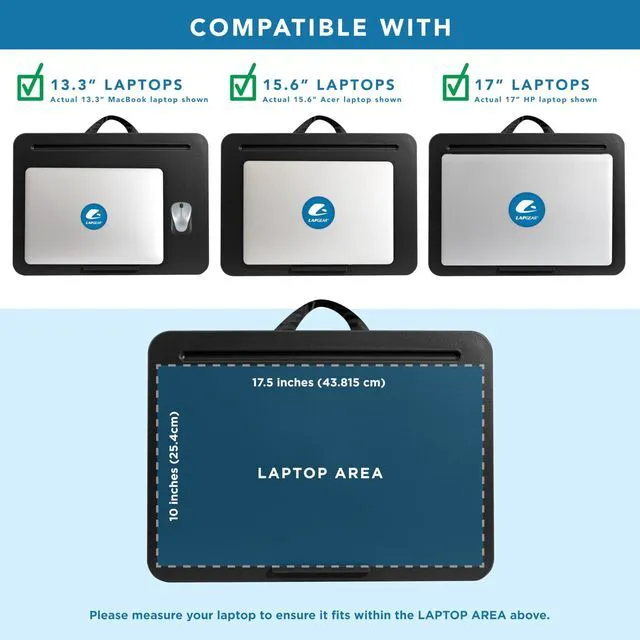 Alt view image 3 of 6 - The Original Lap Desk Black, Fits 17" Laptops Microbead Cushion, Device Ledge, Built-In Pencil Tray, Carry Handle