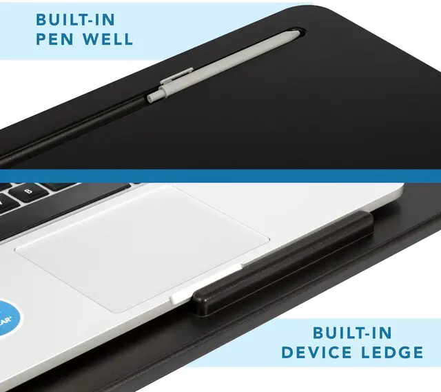 Alt view image 4 of 6 - The Original Lap Desk Black, Fits 17" Laptops Microbead Cushion, Device Ledge, Built-In Pencil Tray, Carry Handle