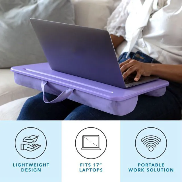 Alt view image 2 of 6 - The Original Lap Desk Purple Amethyst, Fits 17" Laptops Microbead Cushion, Device Ledge, Built-In Pencil Tray, Carry Handle