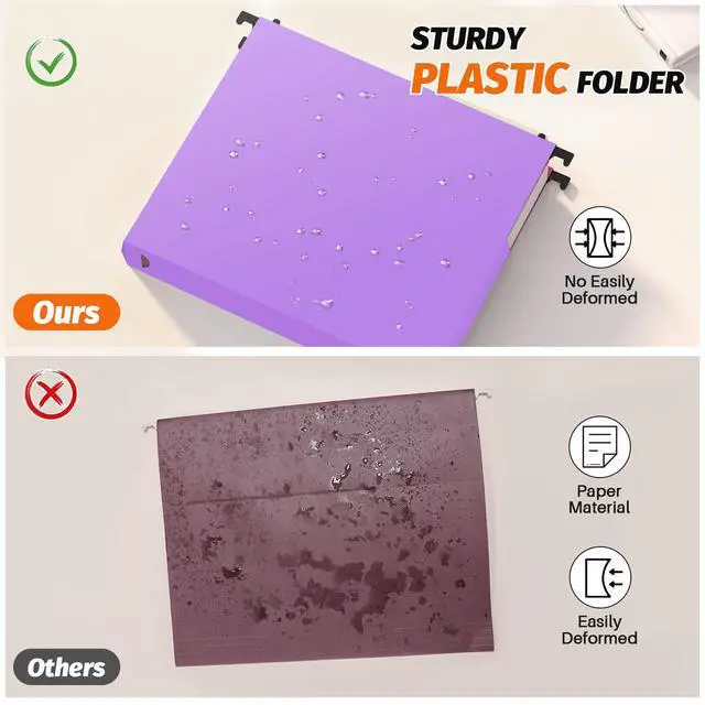 Alt view image 2 of 7 - Extra Capacity Plastic Hanging File Folders, 12 Pack, Letter, Purple Letter Size, Reinforced Expanding Hang Folder, Accordian Pocket, Heavy Duty 2" Expansion, Hanging Folder Organizer for Office
