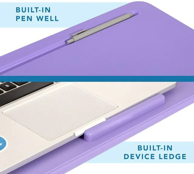 Alt view image 4 of 6 - The Original Lap Desk Purple Amethyst, Fits 17" Laptops Microbead Cushion, Device Ledge, Built-In Pencil Tray, Carry Handle