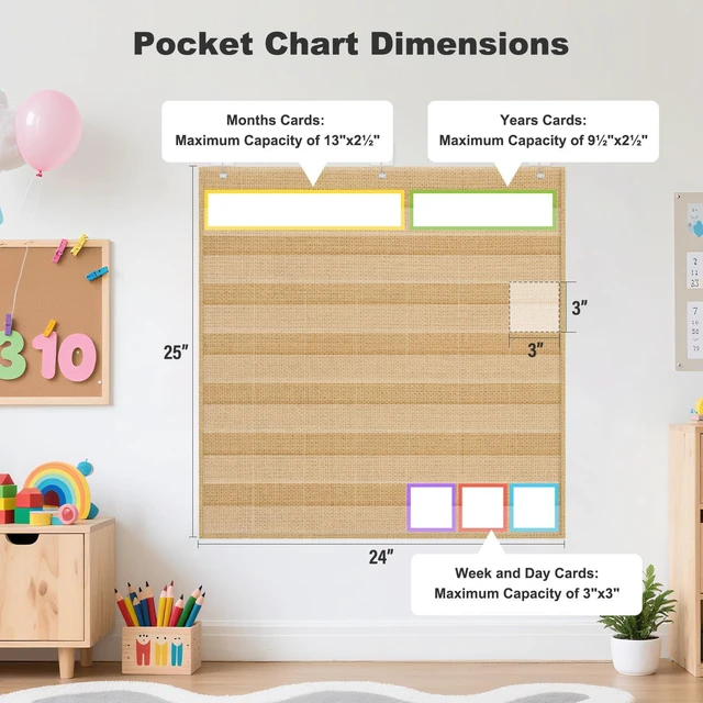 Alt view image 4 of 7 - Classroom Monthly Calendar Pocket Chart for 2.75 * 2.75 Cards,Homeschool Supplies and Classroom Must Haves! Only Chart (Brown)