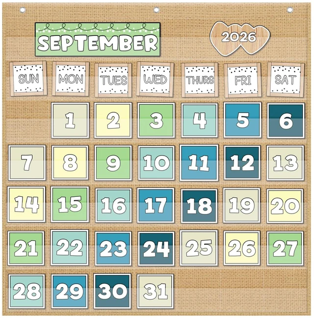 Main image of Classroom Monthly Calendar Pocket Chart for 2.75 * 2.75 Cards,Homeschool Supplies and Classroom Must Haves! Only Chart (Brown)