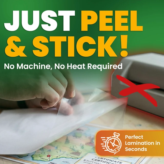 Alt view image 2 of 7 - Self-Adhesive Laminating Sheets, Fits 8.5 x 11, No Machine, 100 8.7 x 12.2 in cold lamination film, 5 mil clear gloss. No laminator or heat. Classroom and office bulk supply for teachers