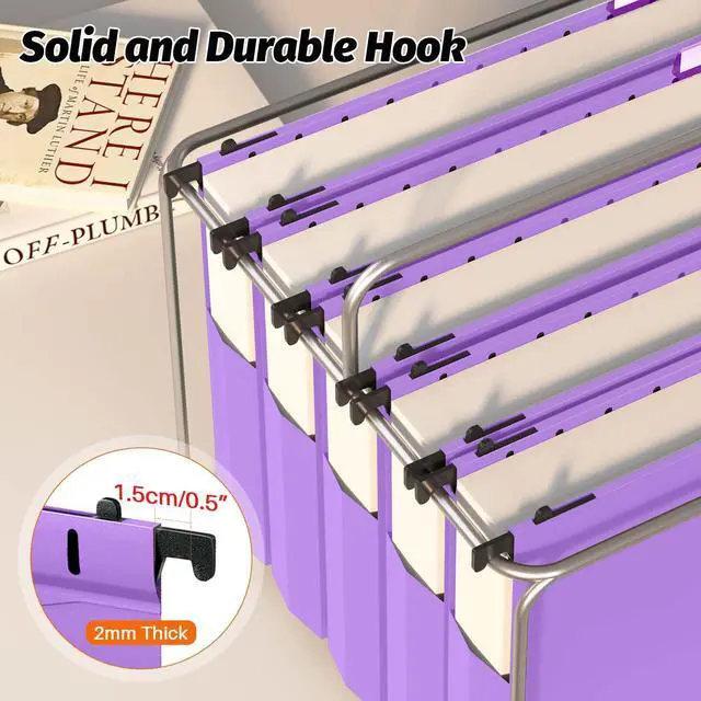 Alt view image 5 of 7 - Extra Capacity Plastic Hanging File Folders, 12 Pack, Letter, Purple Letter Size, Reinforced Expanding Hang Folder, Accordian Pocket, Heavy Duty 2" Expansion, Hanging Folder Organizer for Office