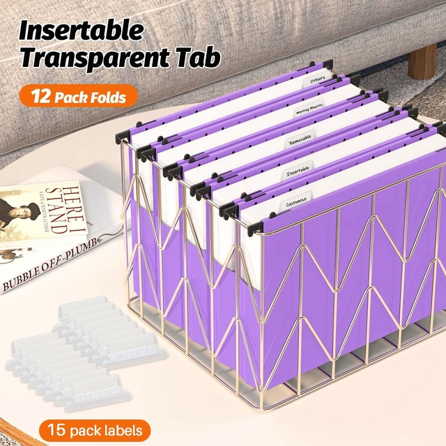 Alt view image 6 of 7 - Extra Capacity Plastic Hanging File Folders, 12 Pack, Letter, Purple Letter Size, Reinforced Expanding Hang Folder, Accordian Pocket, Heavy Duty 2" Expansion, Hanging Folder Organizer for Office