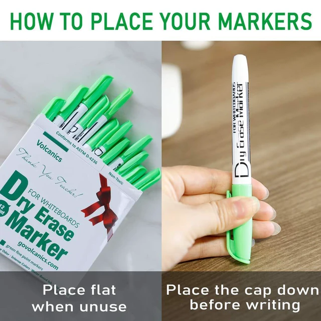 Alt view image 6 of 6 - Green Dry Erase Markers Low Odor Fine Whiteboard Markers Thin Box of 12 (Pack of 2)