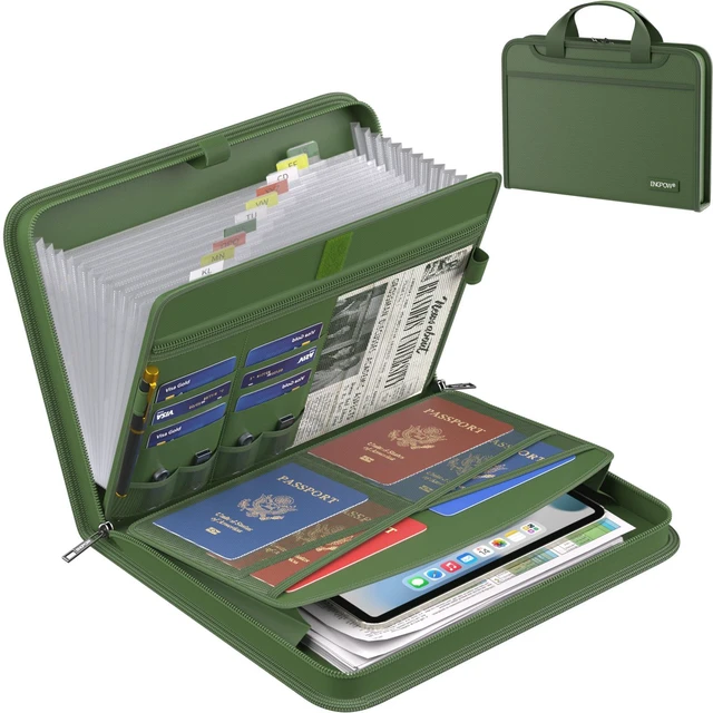 Main image of Accordion File Organizer,Fireproof Expanding File Folder with Multi Pockets,13 Pockets Document Organizer with Handle & Labels,Portable Home Travel Safe Storage for Letter A4 Files,Green